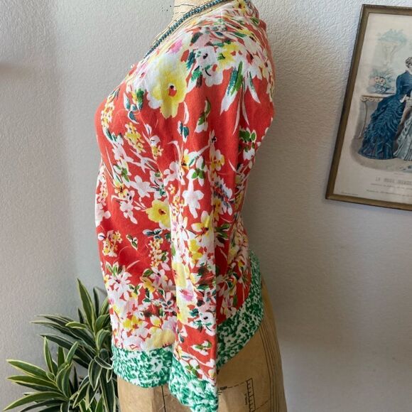 Fashion Instinct Orange Green Colorful Floral Cardigan Gem Button sz XXS - Picture 3 of 11